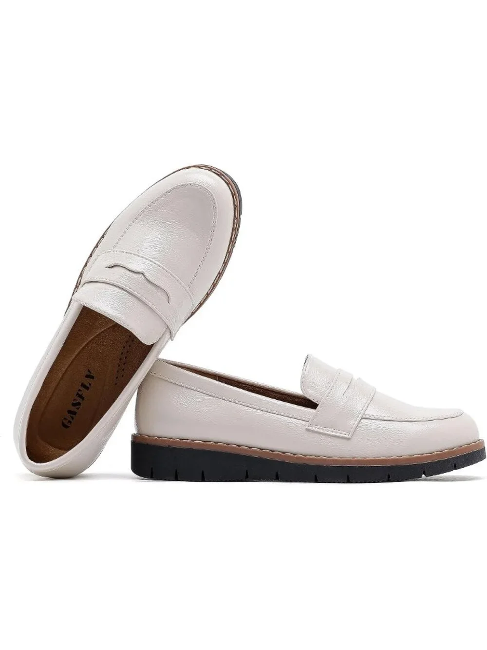 🆕Women's Bright Beige Round Toe Platform Chunky Heeled Loafers Business Shoes